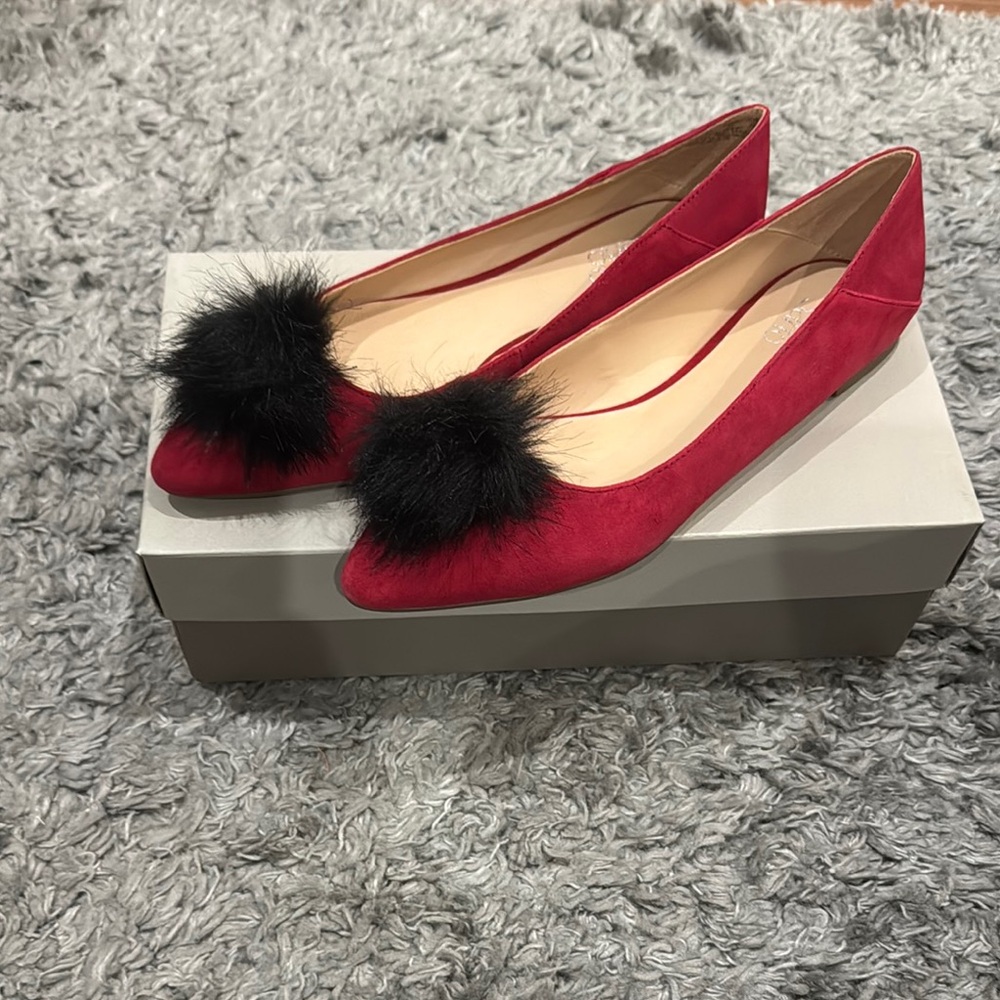 Franco Sarto Red and Black Flats with Suede Finish